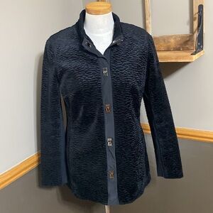 CAbi Carol Anderson Black Turn Lock faux lamb fur velour Jacket size S